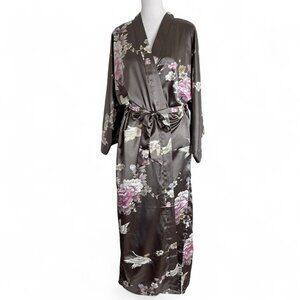 Kim + Ono Floral Crane Satin Robe Kimono